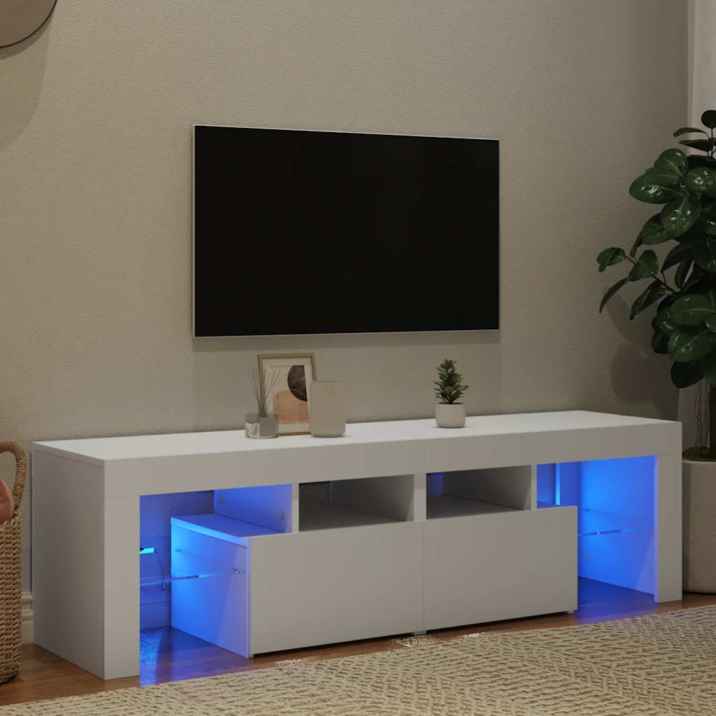 TV-taso LED-valoilla valkoinen 140x36,5x40 cm