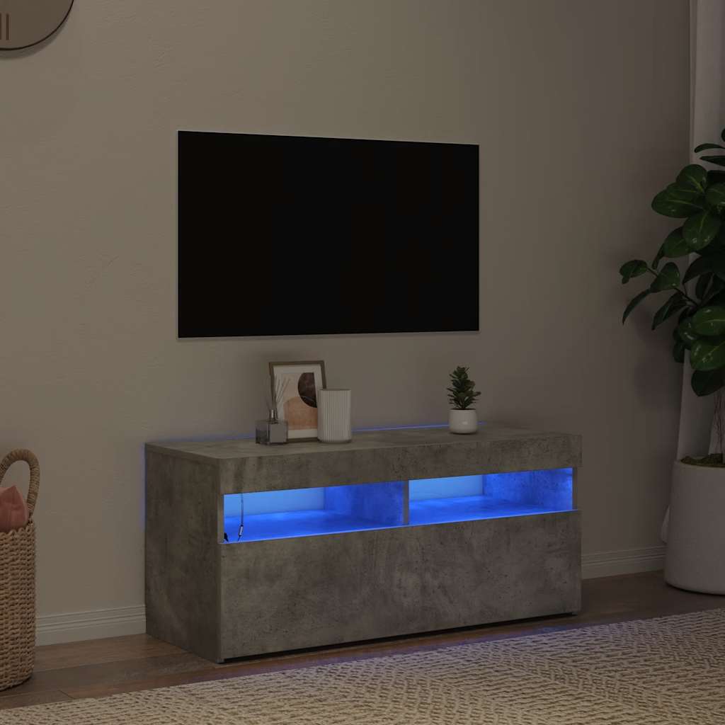 TV-taso LED-valoilla betoninharmaa 90x35x40 cm