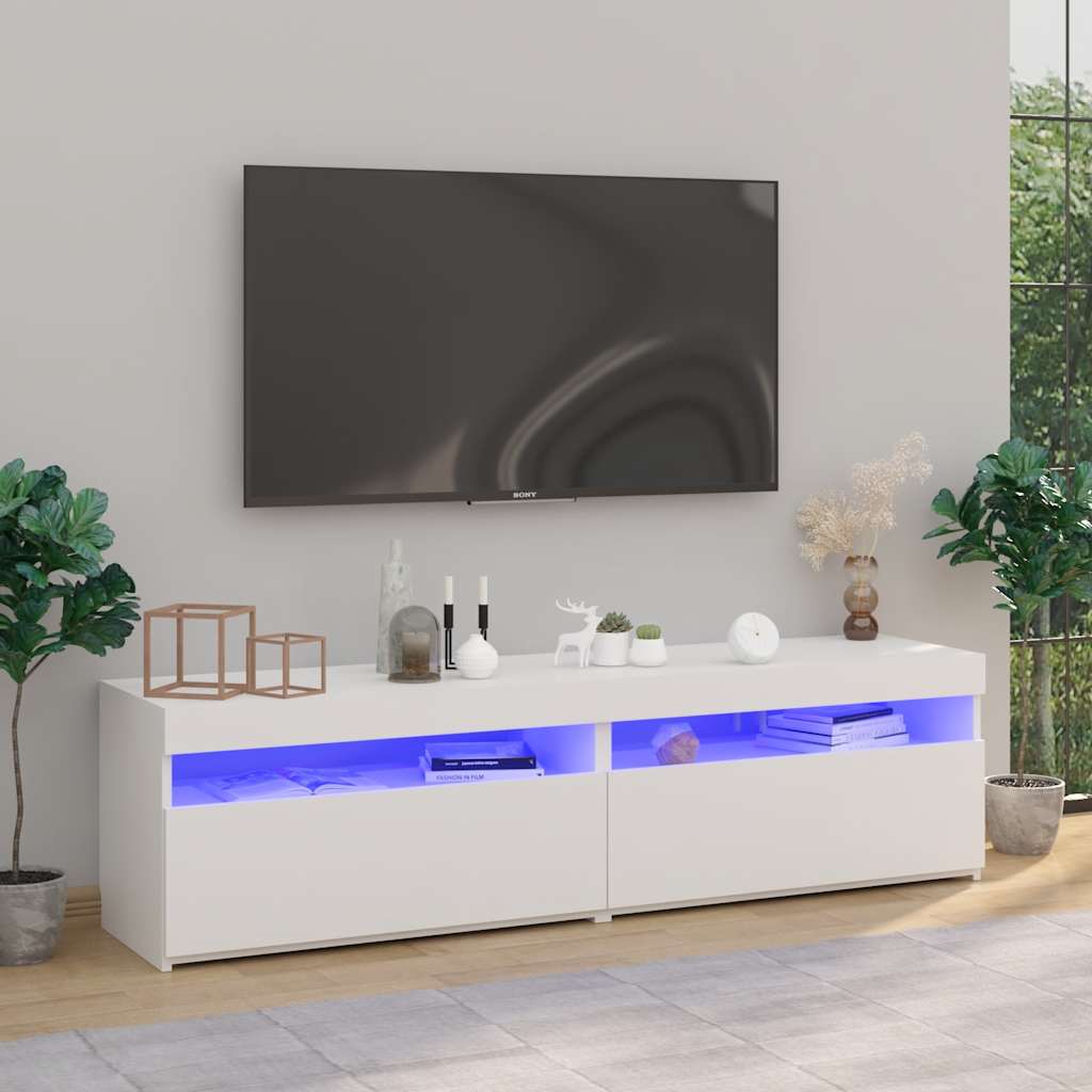 TV-tasot 2 kpl LED-valoilla valkoinen 75x35x40 cm