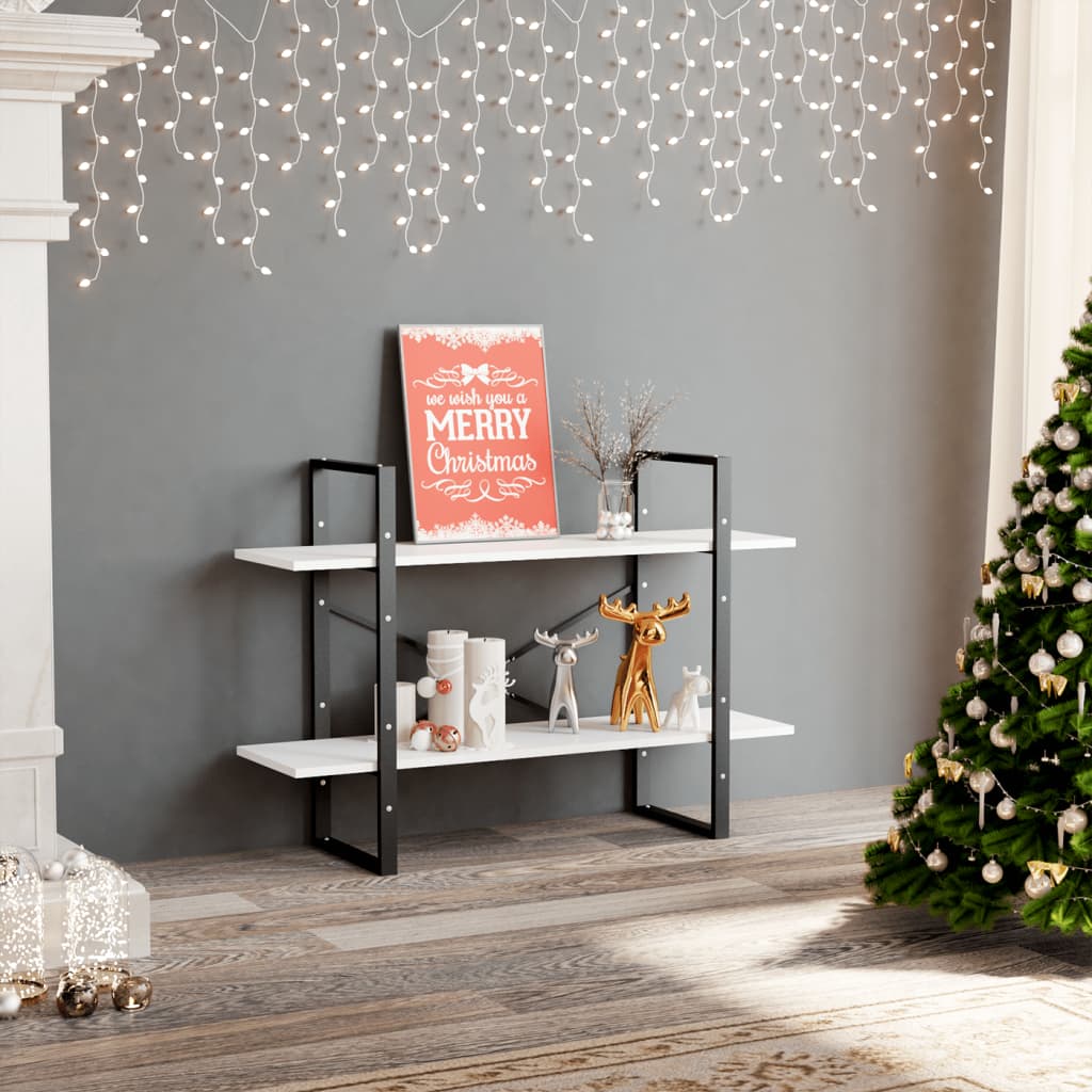 2-tasoinen kirjahylly valkoinen 100x30x70 cm tekninen puu