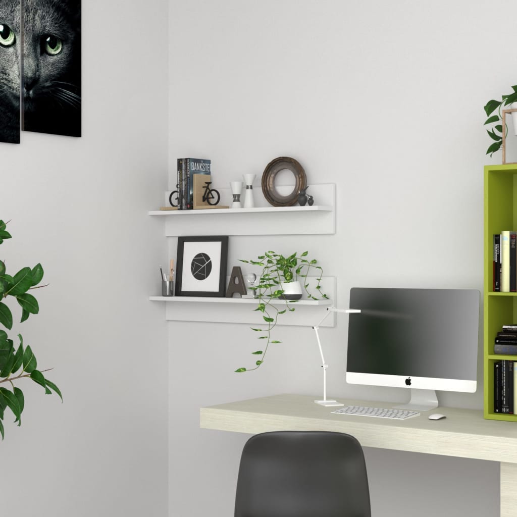 Seinähyllyt 2 kpl valkoinen 80x11,5x18 cm lastulevy