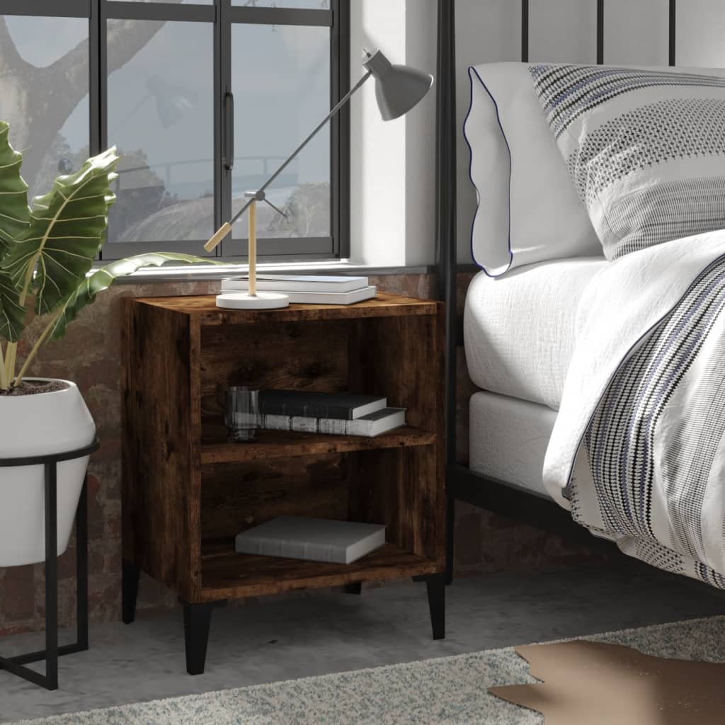 Yöpöytä metallijaloilla savutammi 40x30x50 cm