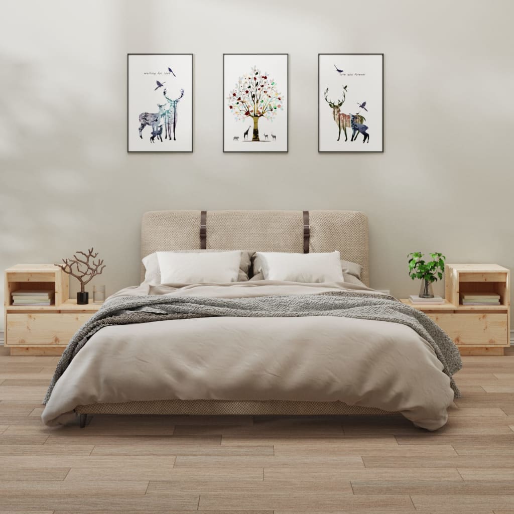 Yöpöydät 2 kpl 60x34x51 cm täysi mänty