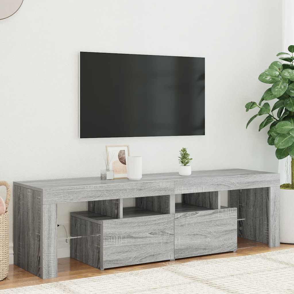 TV-taso LED-valoilla harmaa Sonoma 140x36,5x40 cm