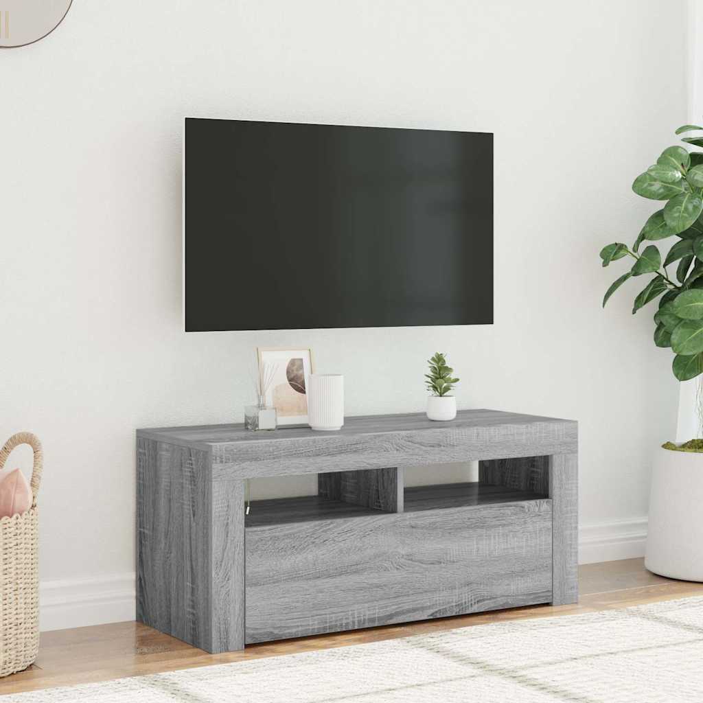 TV-taso LED-valoilla harmaa Sonoma 90x35x40 cm