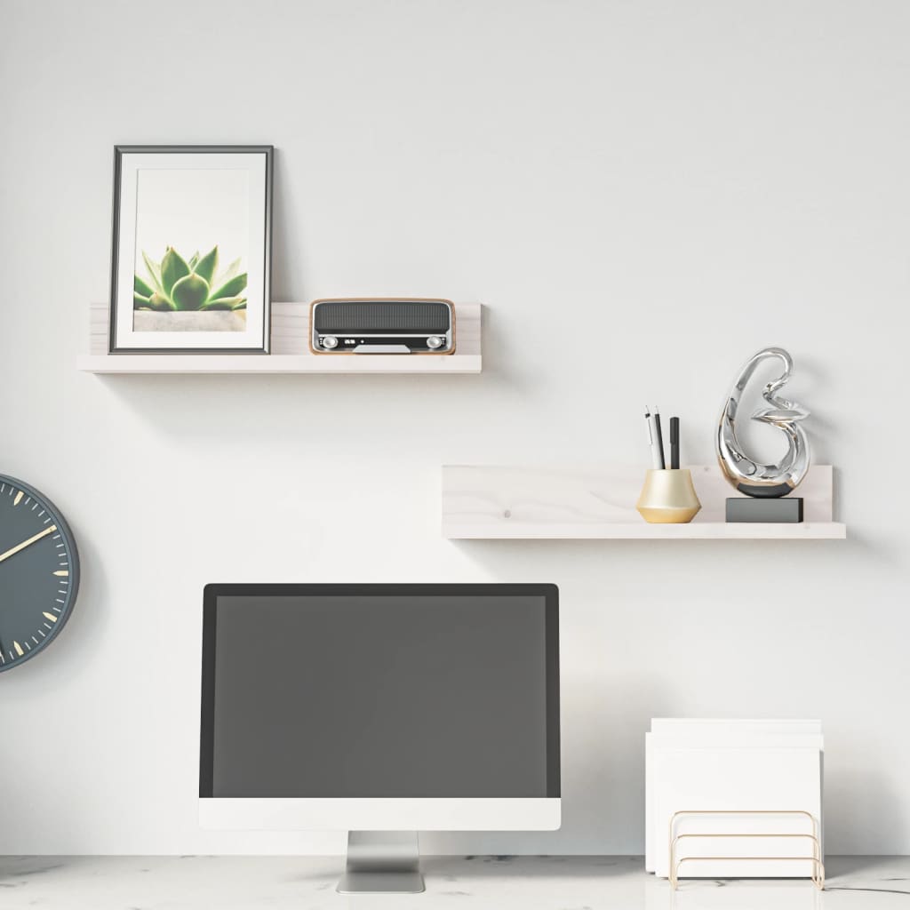 Seinähyllyt 2 kpl valkoinen 50x11x9 cm täysi mänty