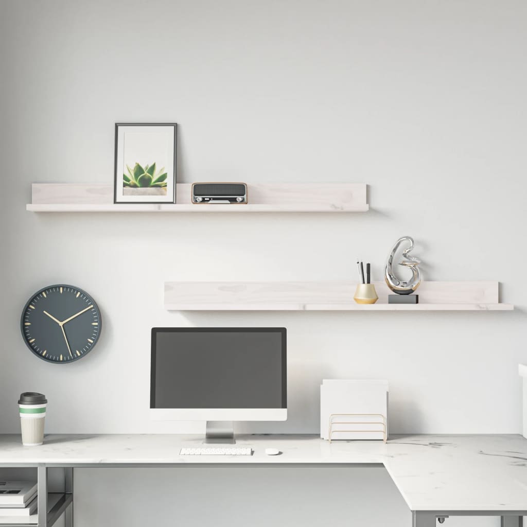 Seinähyllyt 2 kpl valkoinen 110x11x9 cm täysi mänty