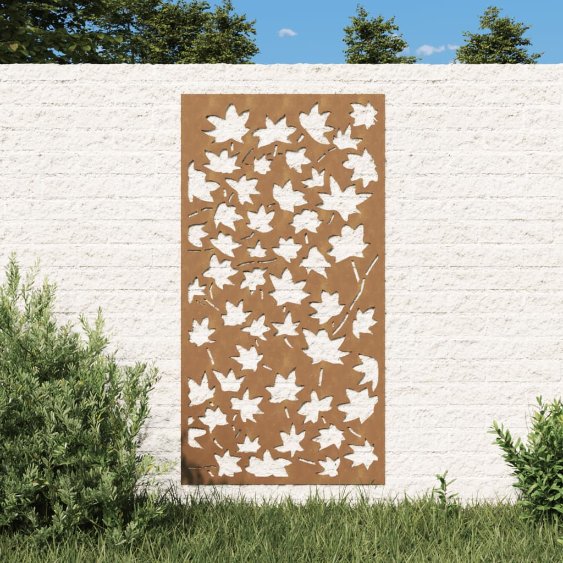 Puutarhaseinäkoriste 105x55 cm corten teräs vaahteranlehtikuvio