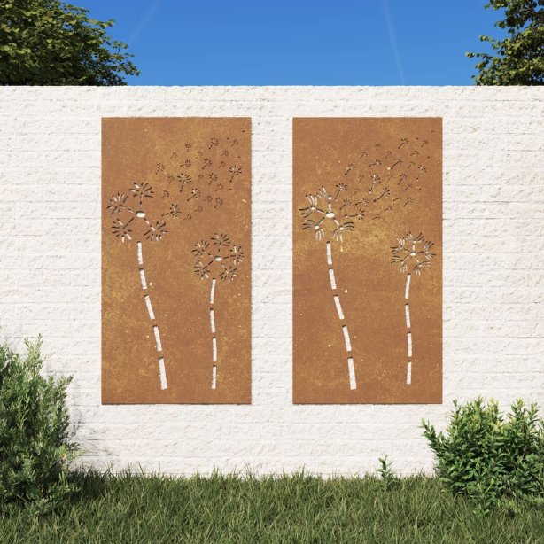 Puutarhaseinäkoristeet 2 kpl 105x55 cm corten teräs kukkakuvio