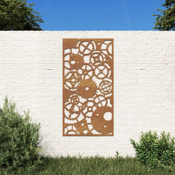 Puutarhaseinäkoriste 105x55 cm corten teräs rataskuvio