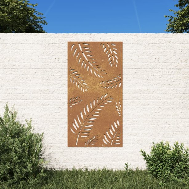 Puutarhaseinäkoriste 105x55 cm corten teräs lehtikuvio