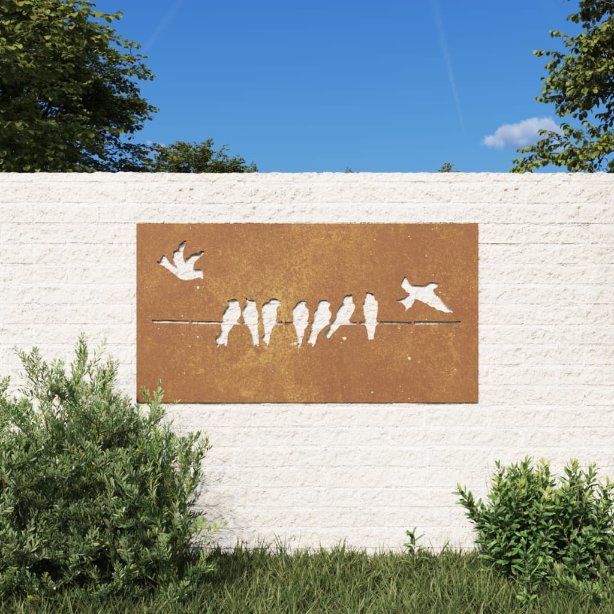 Puutarhaseinäkoriste 105x55 cm corten teräs lintukuvio