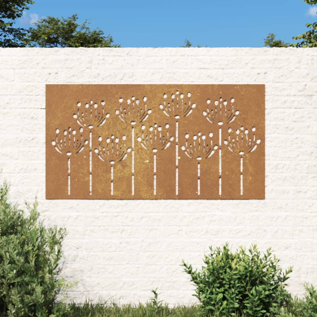 Puutarhaseinäkoriste 105x55 cm corten teräs kukkakuvio