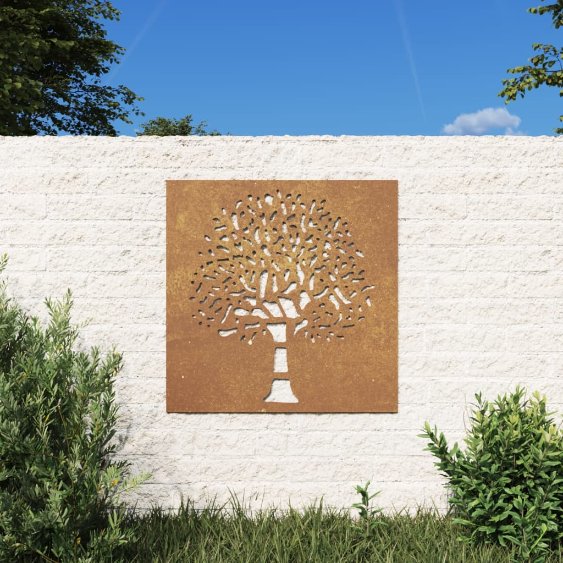 Puutarhaseinäkoriste 55x55 cm corten teräs puukuvio