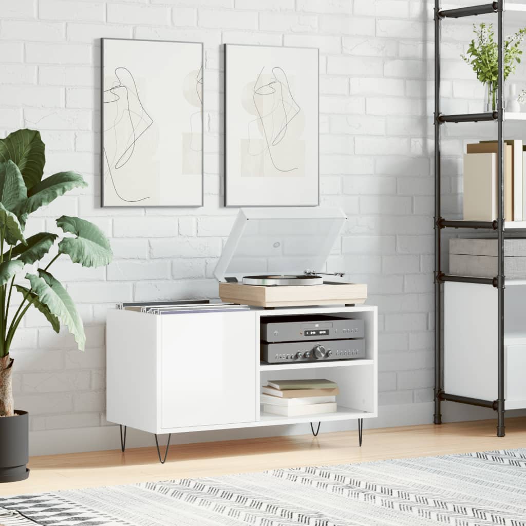 LP-levyjen säilytyskaappi korkeakiilto valk. 85x38x48 cm puu