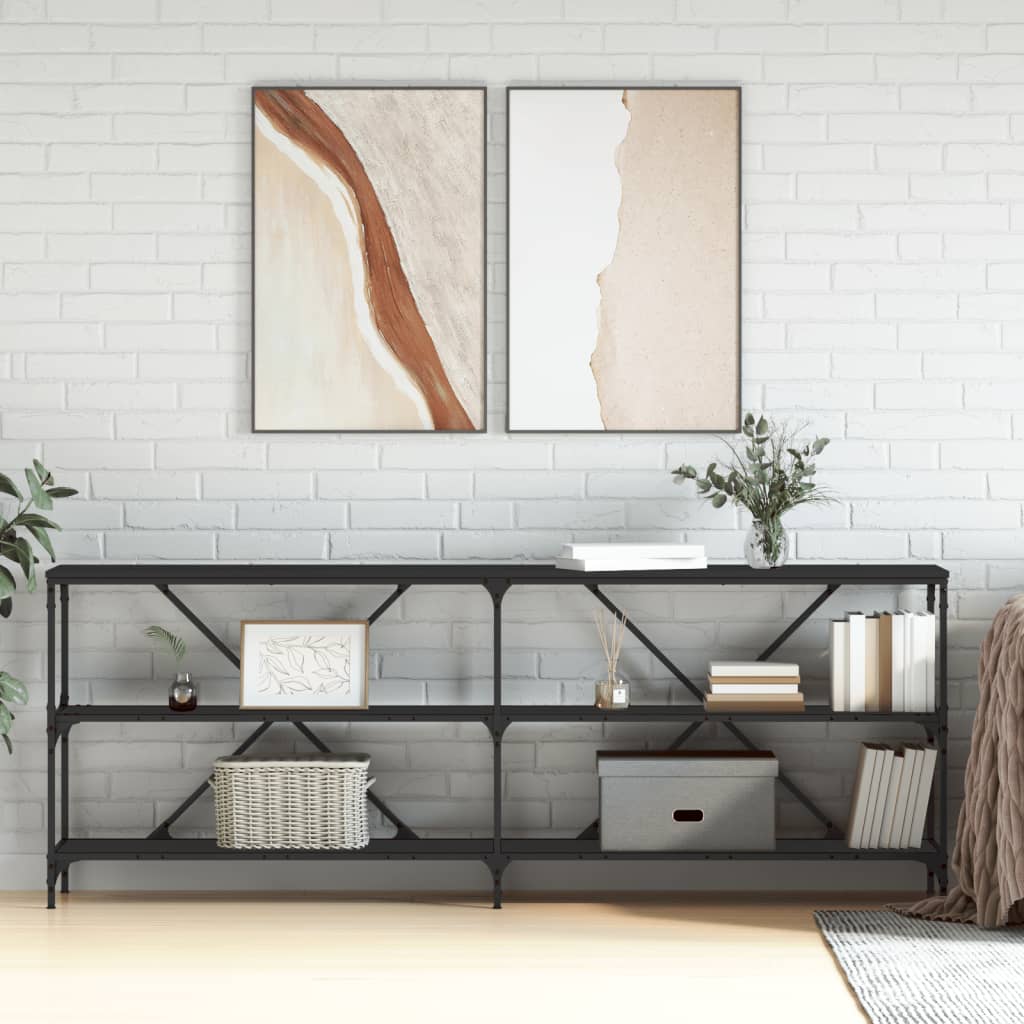 Konsolipöytä musta 200x30x75 cm tekninen puu ja rauta