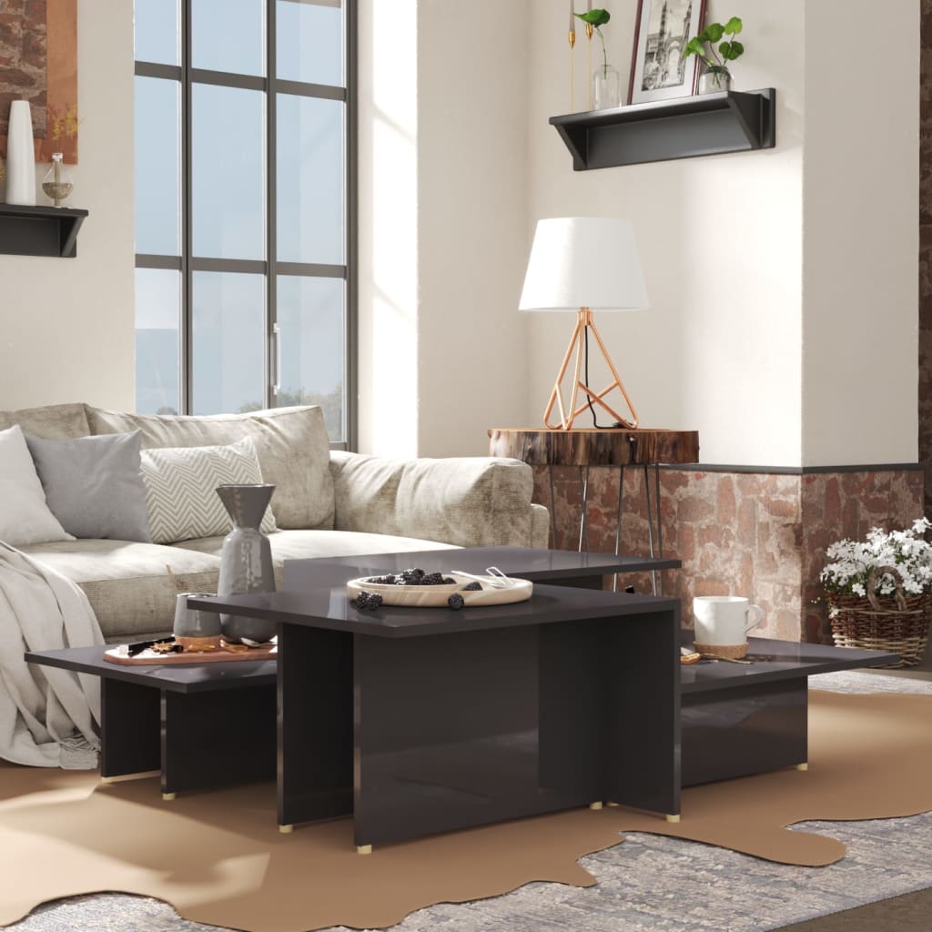 Sohvapöydät 2kpl korkeakiilto harmaa 111,5x50x33cm tekninen puu