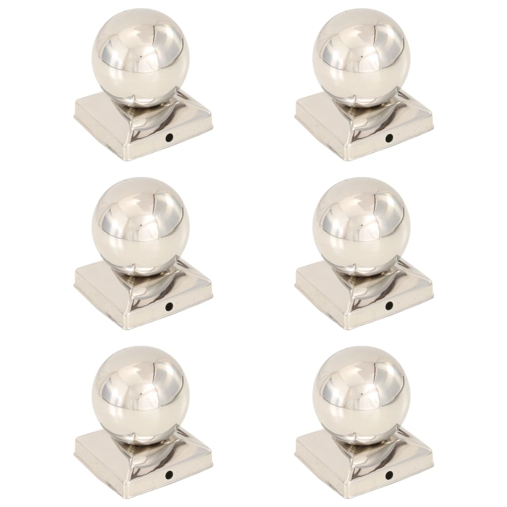 Pallon muotoiset tolpan kärjet 6 kpl ruostumaton teräs 91x91 mm