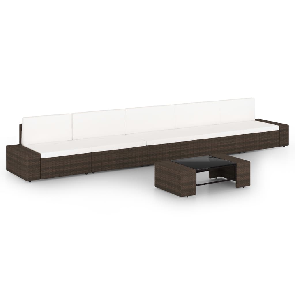 6-osainen Puutarhasohvasarja tyynyillä ruskea polyrottinki