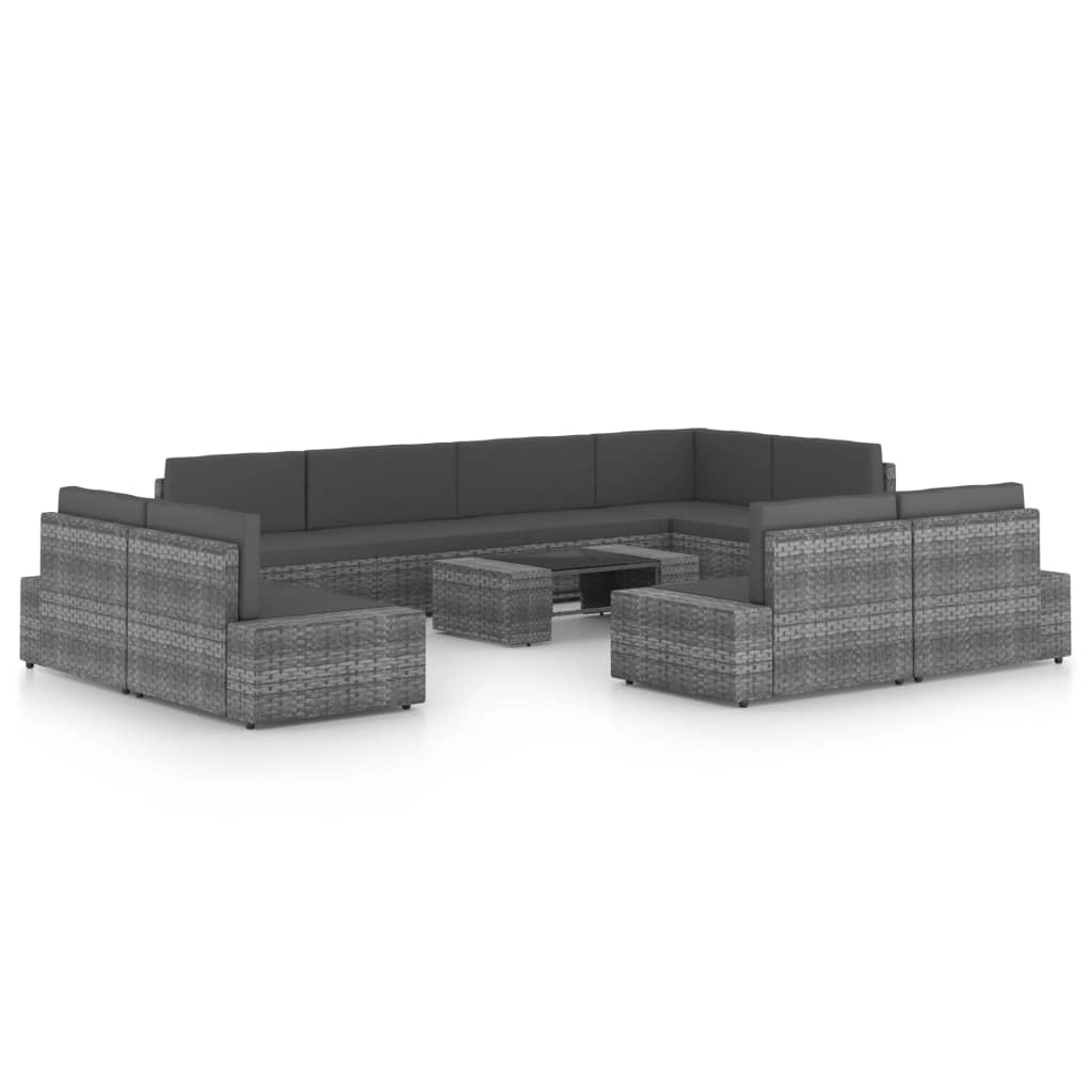 10-osainen Puutarhasohvasarja tyynyillä harmaa polyrottinki