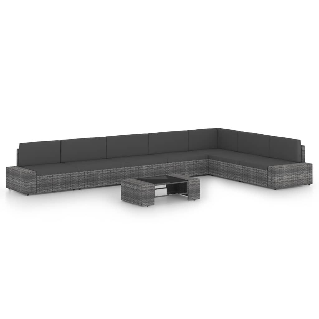 8-osainen Puutarhasohvasarja tyynyillä harmaa polyrottinki