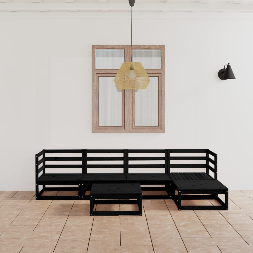 6-osainen Puutarhasohvasarja musta täysi mänty