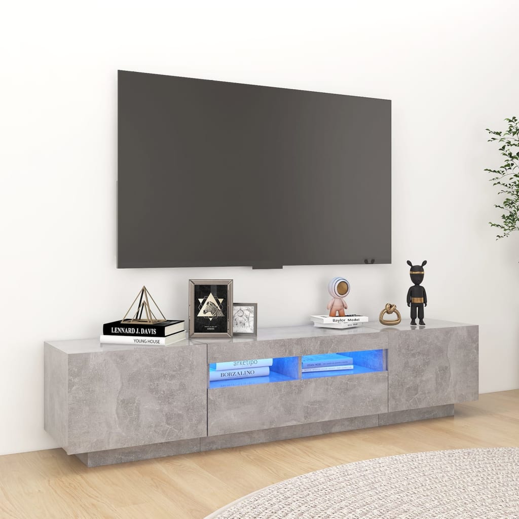TV-taso LED-valoilla betoninharmaa 180x35x40 cm