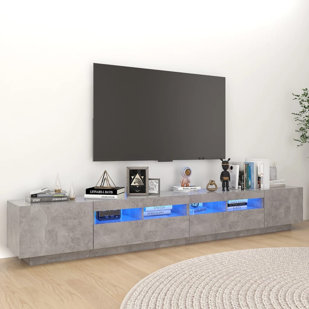 TV-taso LED-valoilla betoninharmaa 260x35x40 cm