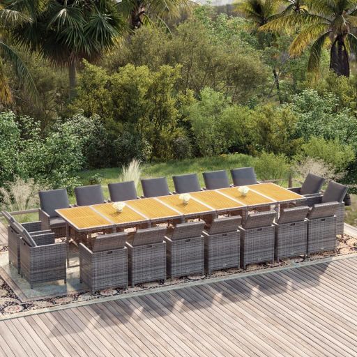 19-osainen Ulkoruokaryhmä tyynyillä harmaa polyrottinki