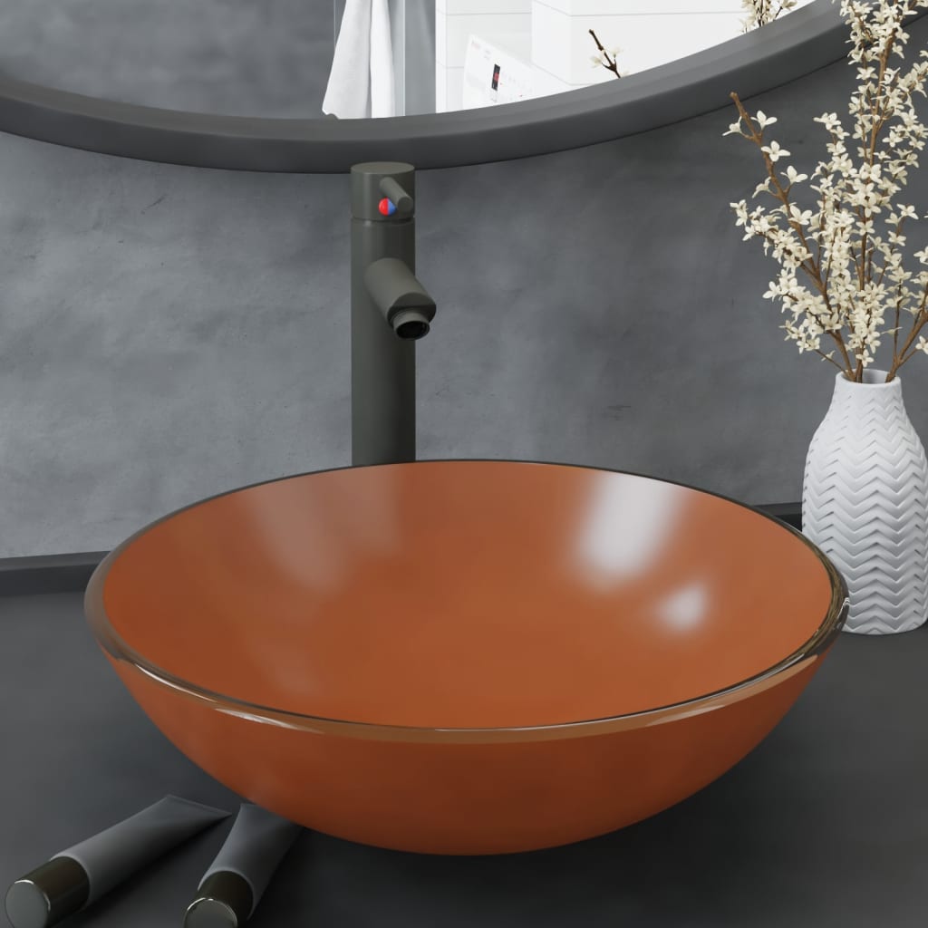 Kylpyhuoneen pesuallas hana ja tulppa ruskea karkaistu lasi