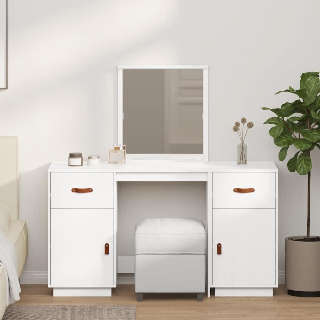 Meikkipöytäsarja peilillä valkoinen täysi mänty