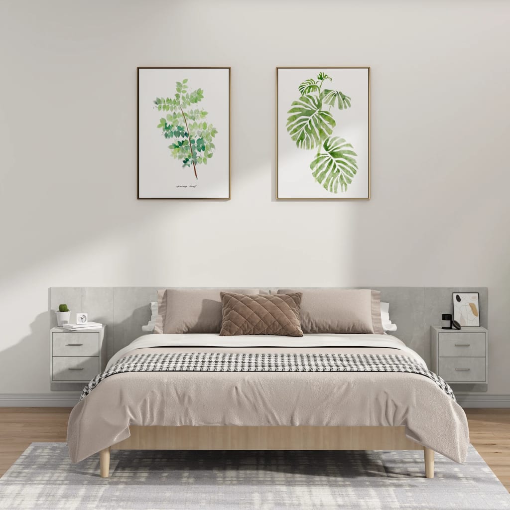 Sängynpääty säilytystilalla betoninharmaa tekninen puu