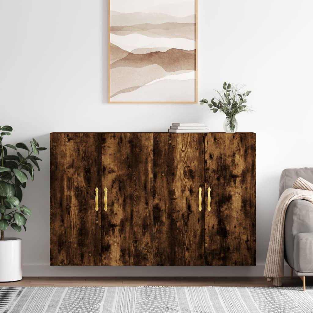 Seinäkiinnitettävät kaapit 2 kpl savutammi 69,5x34x90 cm