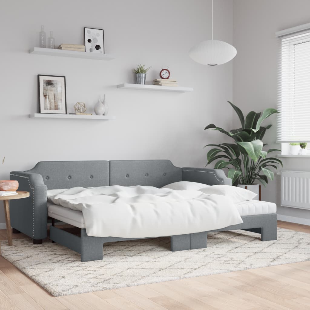 Vuodesohva rullilla ja patjoilla v.harmaa 90x190 cm kangas