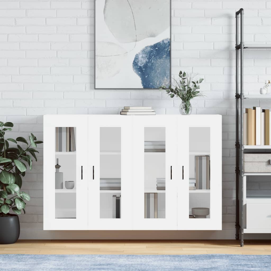 Seinäkiinnitettävät kaapit 2 kpl valkoinen tekninen puu