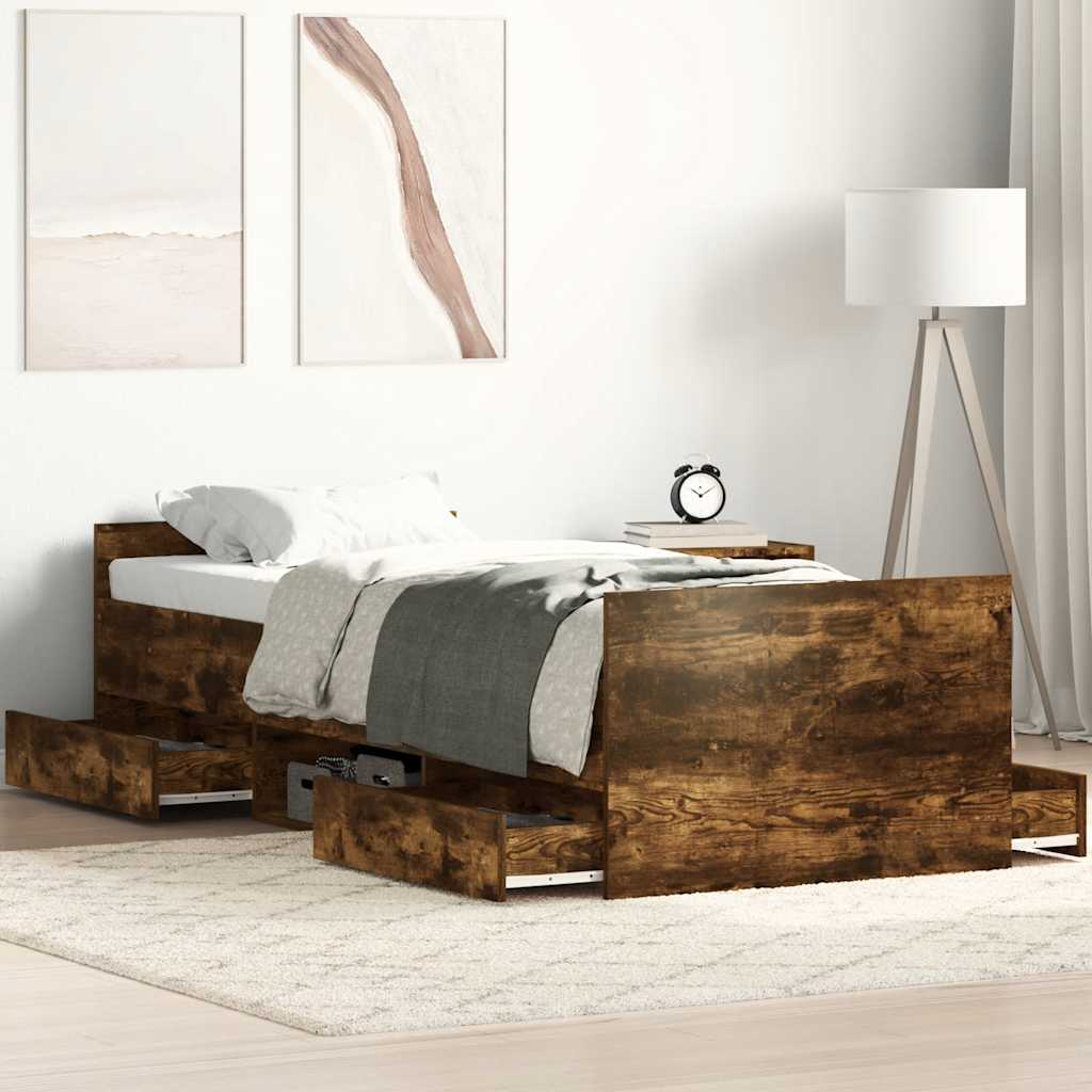 Sängynrunko päädyillä savutammi 90x200 cm