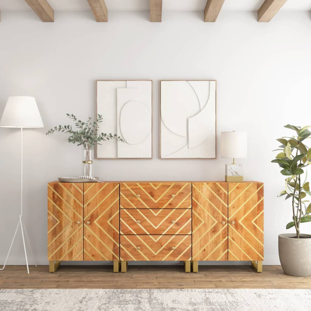 Sivukaapit 3 kpl ruskea ja musta 60x33,5x75 cm täysi mangopuu