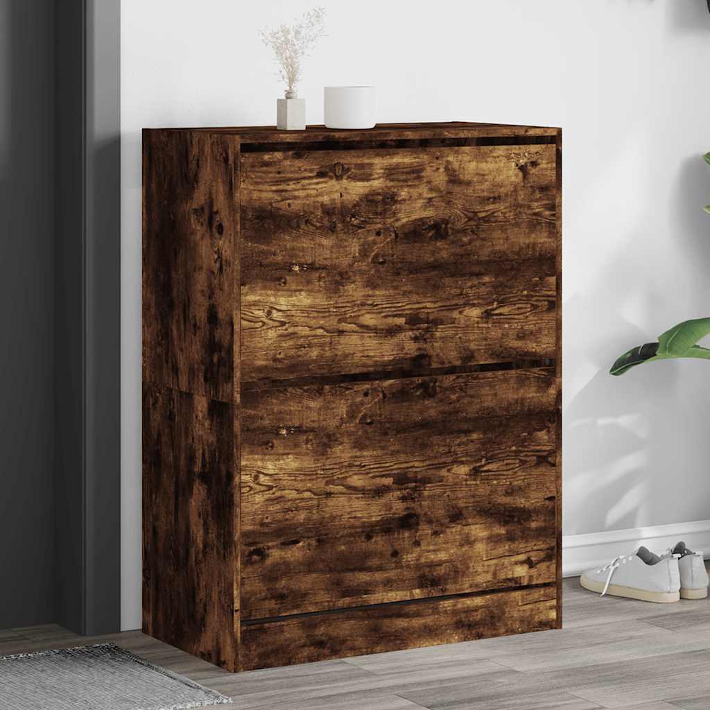 Kenkäkaappi 2 kääntölaatikolla savutammi 80x42x108 cm