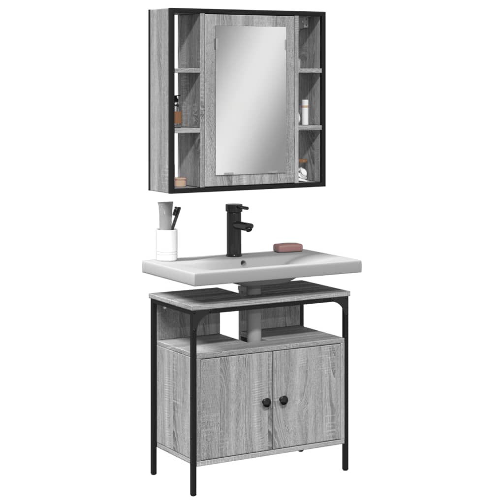 2-osainen Kylpyhuoneen kalustesarja harmaa Sonoma tekninen puu