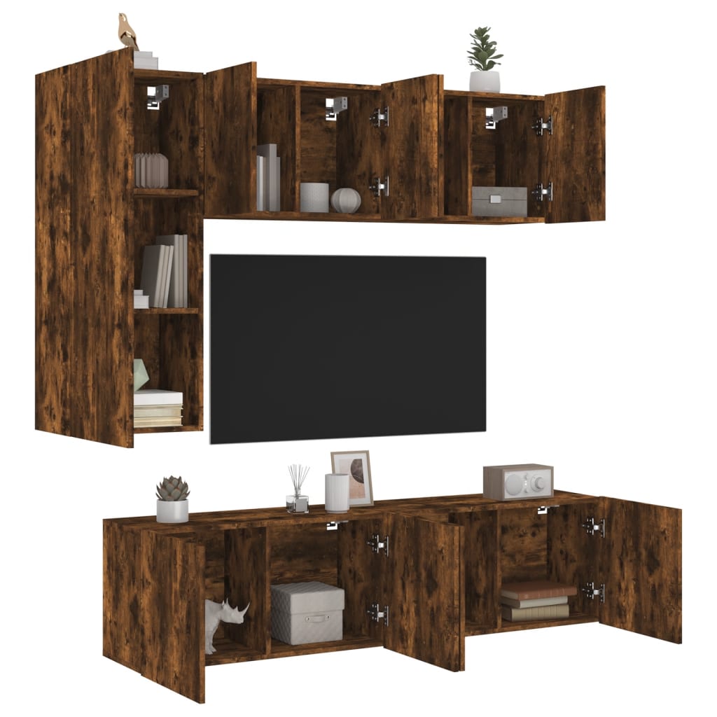 5-osainen TV-seinäyksikkösarja savutammi tekninen puu