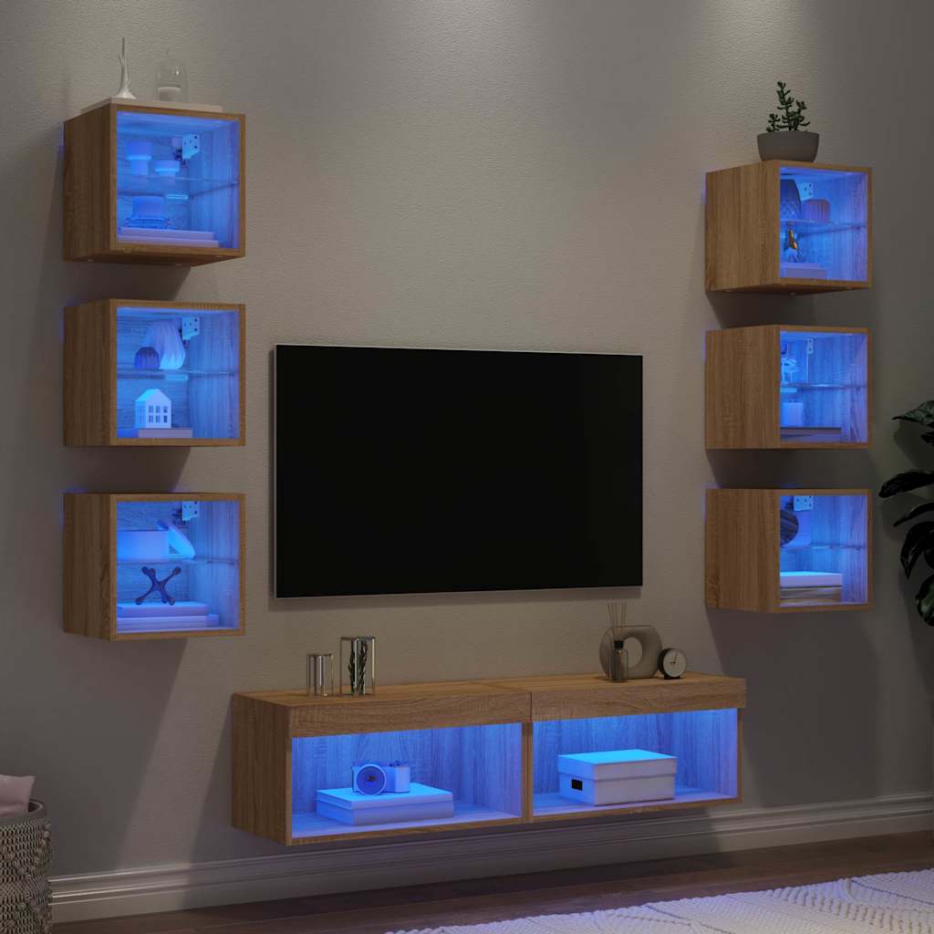 8-osainen LED TV-kaappisarja Sonoma-tammi tekninen puu