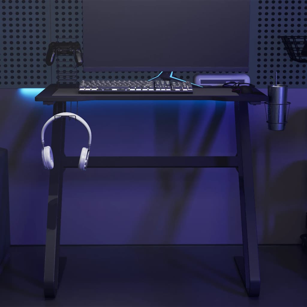 Pelipöytä ZZ-muotoisilla jaloilla musta 90x60x75 cm