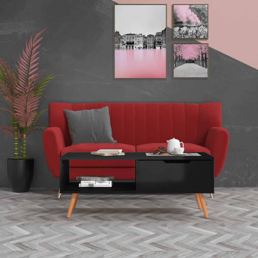 Sohvapöytä korkeakiilto musta 100x49,5x43 cm tekninen puu