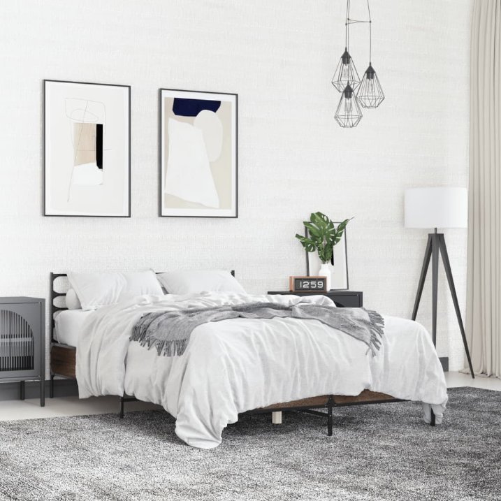 Sängynrunko ruskea tammi 120x190 cm tekninen puu ja metalli