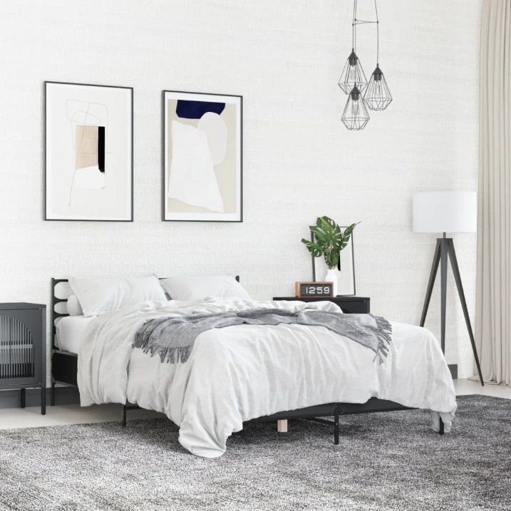 Sängynrunko musta 135x190 cm tekninen puu ja metalli