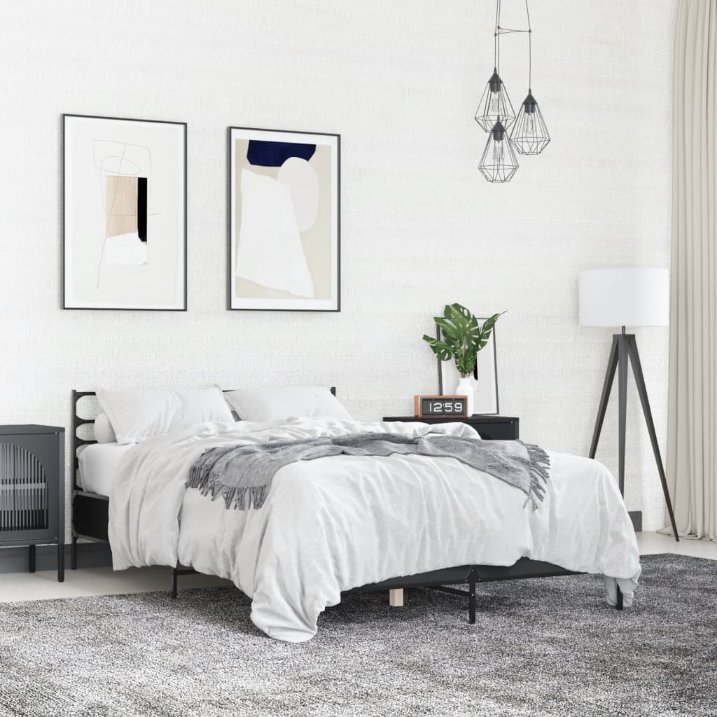 Sängynrunko musta 140x190 cm tekninen puu ja metalli