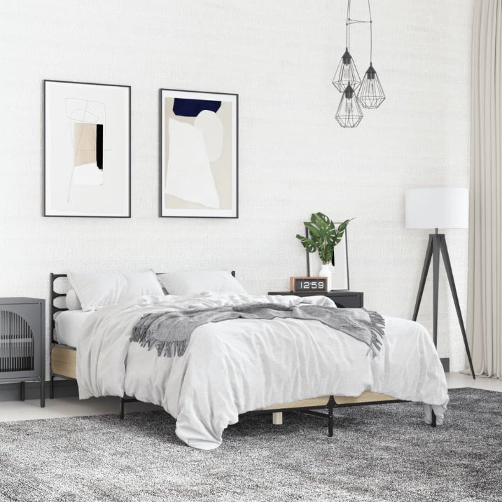 Sängynrunko Sonoma-tammi 140x190 cm tekninen puu ja metalli