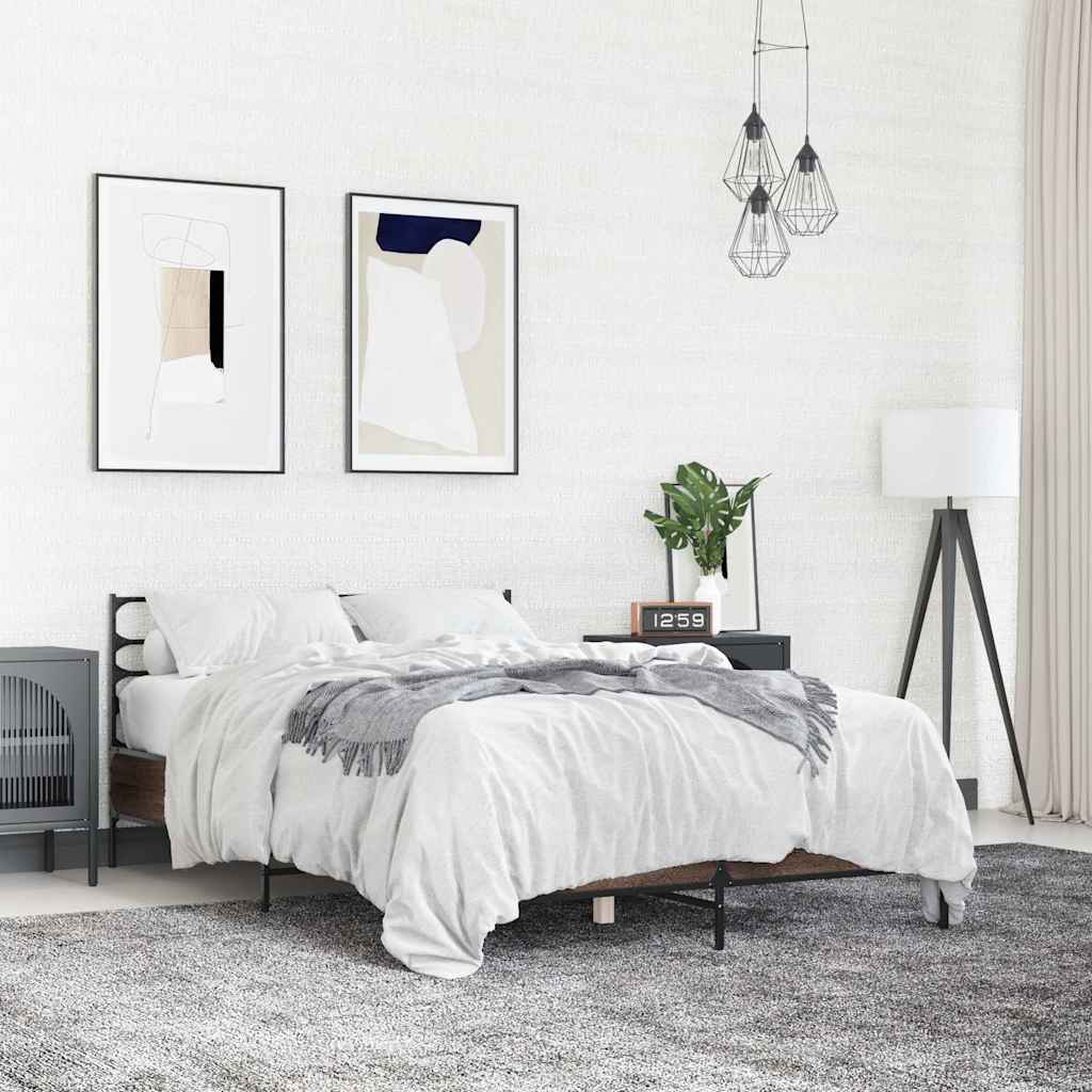 Sängynrunko ruskea tammi 140x190 cm tekninen puu ja metalli