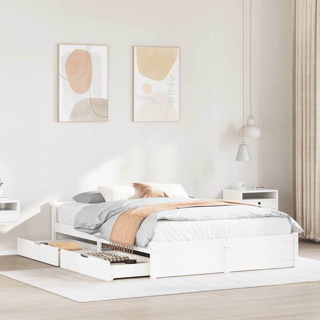 Sängynrunko ilman patjaa valkoinen 135x190 cm täysi mänty