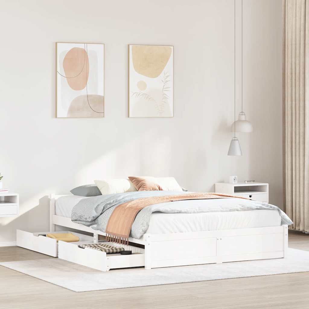 Sängynrunko ilman patjaa valkoinen 140x200 cm täysi mänty